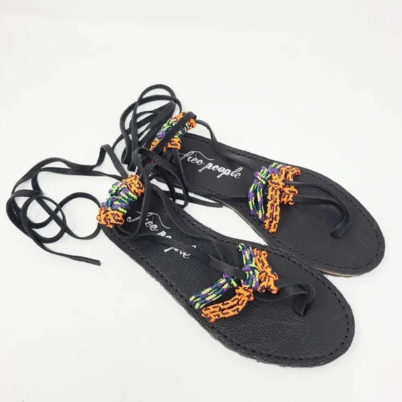 New Free People Black Rope Gladiator Tie Sandals 37 - Picture 1 of 5